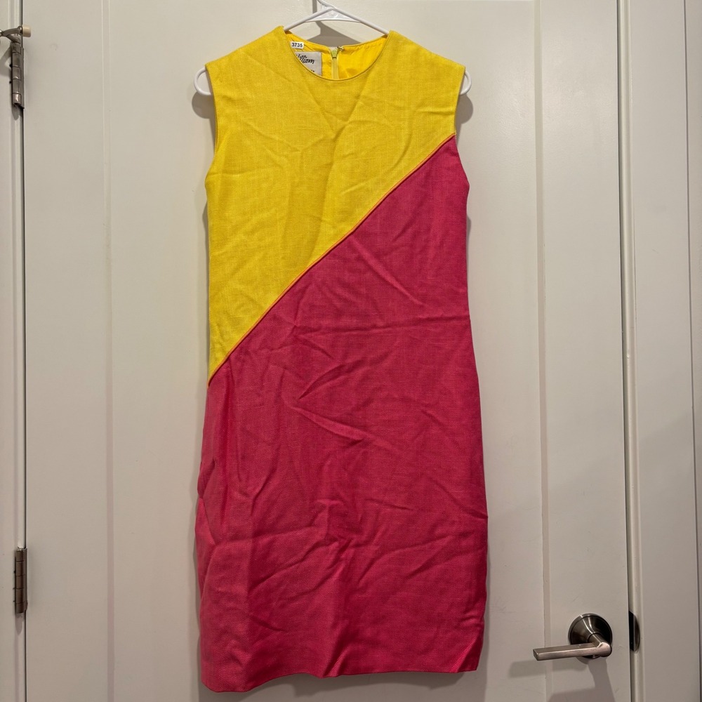 William Pearson Vintage Colorblock Shift Dress Pink Yellow Sleeveless Retro
